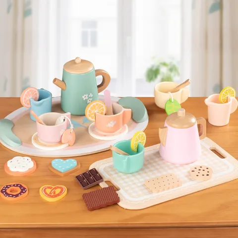 Hölzernes Nachmittagstee Spielzeug Set Simulation Teekanne Tasse Küche Rollenspiel Spielzeug Für Kinder Lern-Geburtstagsgeschenk