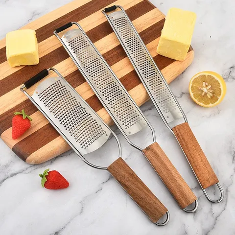 Stainless Steel Lemon Zester And Cheese Grater Multi-Functional Kitchen Fruit And Vegetable Shredder With Wooden Handle