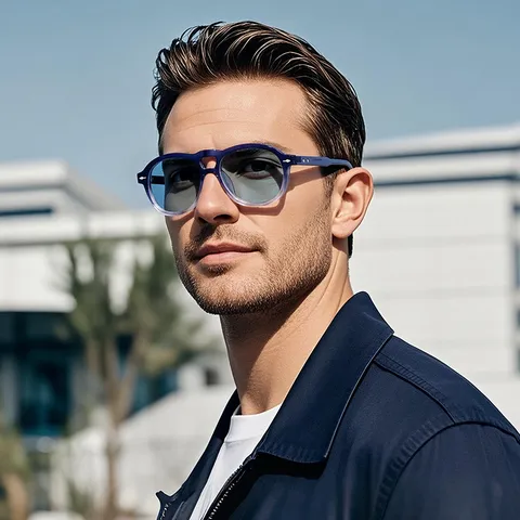 Gafas de Sol Aviador Retro para Hombre Mujer Doble Puente Montura PC Lentes de Resina Protección UV400 Moda