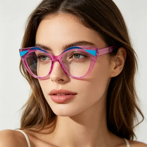 Montura de Gafas Ojo de Gato Irregular Anti-Luz Azul Mujeres Hombres Moda Estilo Dopamina Color de Contraste Montura Óptica
