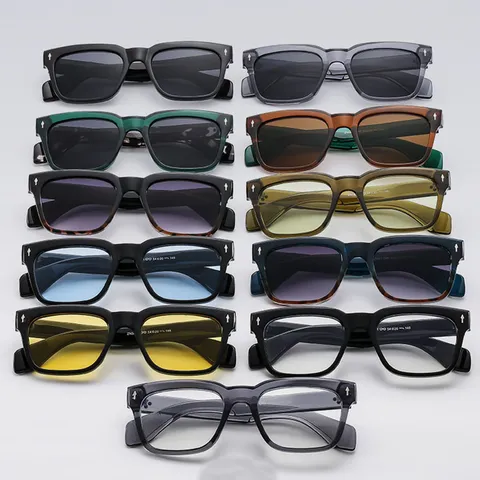 Moda Gafas de Sol Cuadradas Para Mujeres Hombres Vintage Montura Gruesa Gafas de Sol Grandes UV400 Remache de Metal