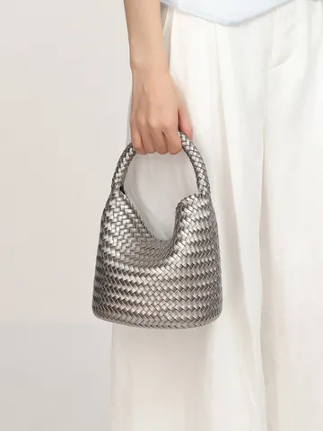 Woven Bucket Bag For Women Large Capacity PU Leather Handbag Casual Tote Shoulder Bag Designer Style Top Handle Bag