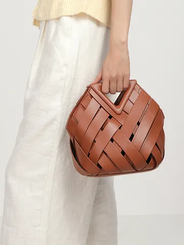 Retro Premium PU Leder Handgeflochten Handtasche Mit Dreieckigem Ausschnitt Griff Urban Minimalist Einfarbig Umhängetasche Für Damen Alltag