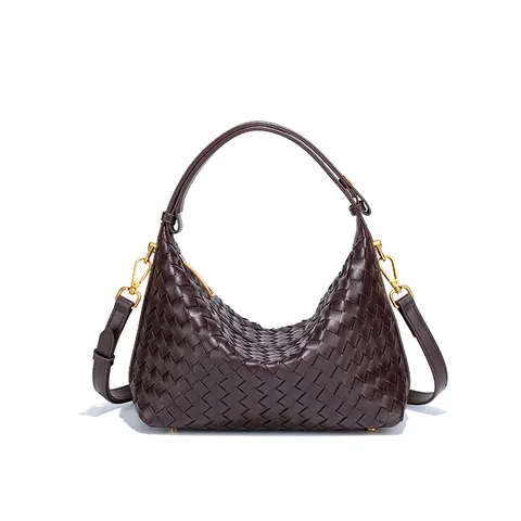 Retro PU Leder Handgeflochtene Unterarm Schultertasche Vintage Einfarbig Knödel Tasche Elegante Umhängetasche Damen