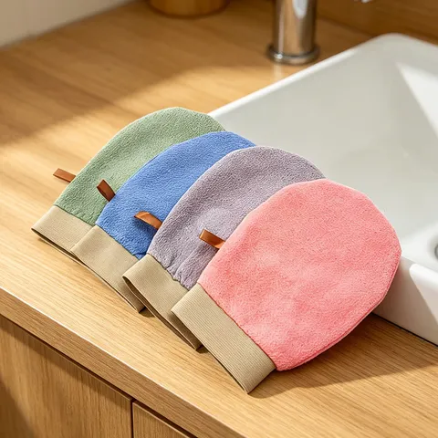 Exfoliating Bath Mitt Viscose Scrubbing Glove Body Scrubber With Elastic Cuff Hanging Loop For Shower Bath Women Men