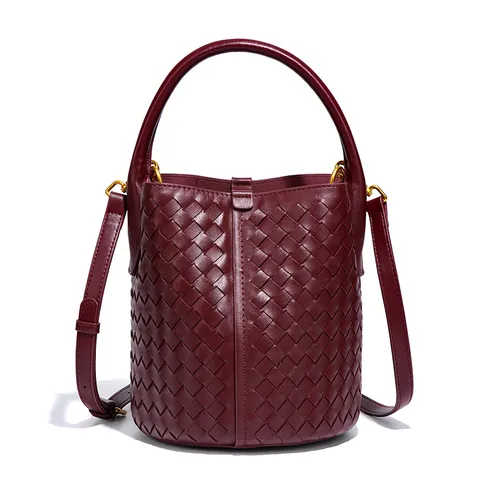 Elegante Handgewebte PU Leder Eimertasche Medium Kapazität Handtasche Umhängetasche Tote Schultertasche Mit Herausnehmbarer Innentasche Lässige Damen Tasche