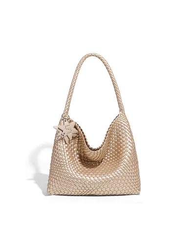 Urban Minimalist PU Leder Geflochtene Tote Bag Für Damen Große Kapazität Schultertasche Mit Sternanhänger Herausnehmbarer Innentasche