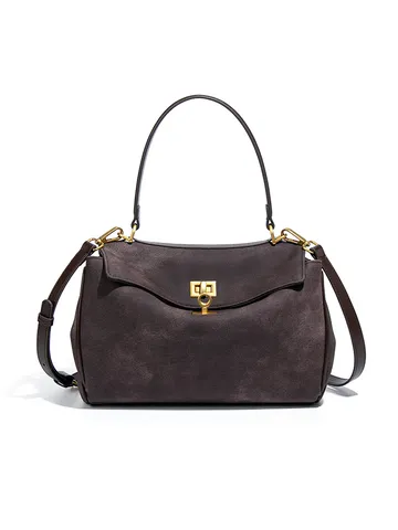 Minimalistische Nubukleder Henkeltasche Westlicher Retro Schlossverschluss Umhängetasche Lässige Pendler Handtasche Für Damen