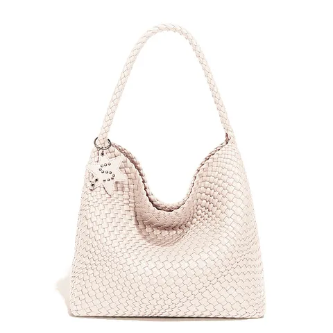 Urban Minimalist PU Leder Geflochtene Tote Bag Für Damen Große Kapazität Schultertasche Mit Sternanhänger Herausnehmbarer Innentasche