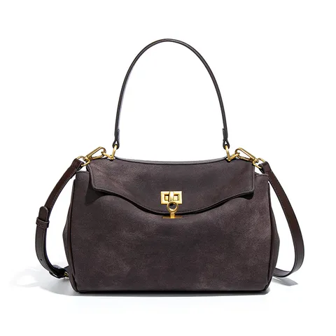 Minimalistische Nubukleder Henkeltasche Westlicher Retro Schlossverschluss Umhängetasche Lässige Pendler Handtasche Für Damen