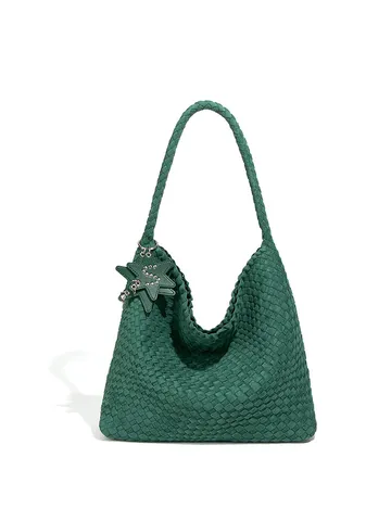Retro Gewebte PU Leder Tragetasche Für Damen Große Kapazität Schulter Eimertasche Mit Sternanhänger Nischendesign Hobo Tasche Unterarmtasche