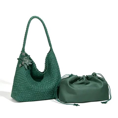 Retro Gewebte PU Leder Tragetasche Für Damen Große Kapazität Schulter Eimertasche Mit Sternanhänger Nischendesign Hobo Tasche Unterarmtasche