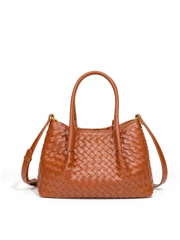Handgewebte PU Leder Tragetasche Minimalistischer Entspannter Stil Umhängetasche Handtasche Mit Innentasche Für Damen Tägliches Pendeln