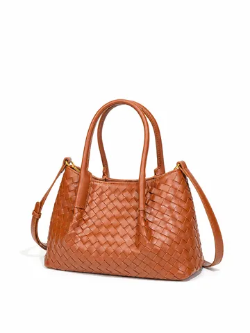 Handgewebte PU Leder Tragetasche Minimalistischer Entspannter Stil Umhängetasche Handtasche Mit Innentasche Für Damen Tägliches Pendeln