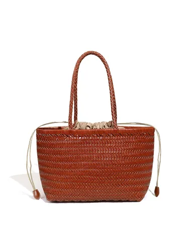Echtes Leder Gewebte Tragetasche Damen Große Kapazität Korb Handtasche Handgefertigte Schultertasche Casual Pendler Tasche