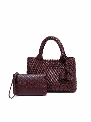 Damen Gewebte PU Leder Tote Tasche Handgewebter Korb Handtasche Mode Schulter Umhängetasche Vielseitige Satchel Mit Beutel Für Damen
