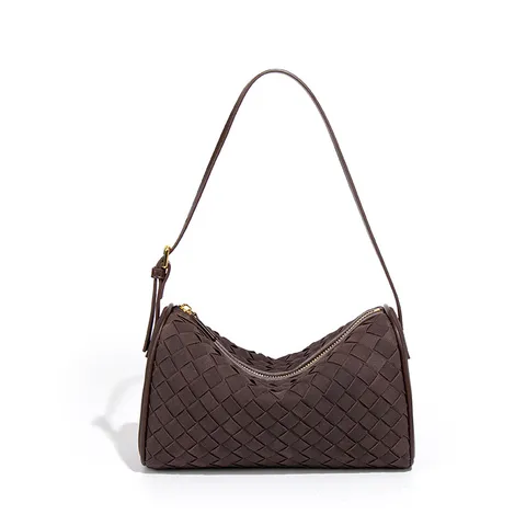Damen Gewebte Zylindertasche Matte PU Leder Retro Schultertasche Vintage Boston Bag Elegante Gewebte Design Handtasche