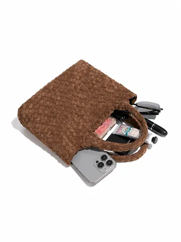 Sac à Main Vintage en Cuir PU Tissé à la Main pour Femmes Sac à Bandoulière Décontracté Minimaliste Urbain Avec Ensemble de Pochette Nœud