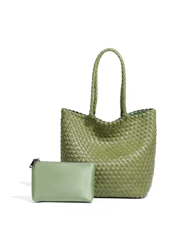 Mode Handgewebte Tragetasche Große Kapazität Lässige Pendler Schultertasche Mit Innentasche PU Geflochtenes Leder Hobo Eimertasche Damen