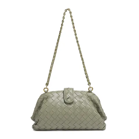 Premium PU Leder Gewebt Wolkentasche Für Damen Luxus Old Money Stil Kette Umhängetasche Unterarmtasche Muschelverschluss Tasche Täglich