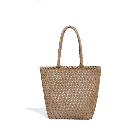 Mode Handgewebte Tragetasche Große Kapazität Lässige Pendler Schultertasche Mit Innentasche PU Geflochtenes Leder Hobo Eimertasche Damen