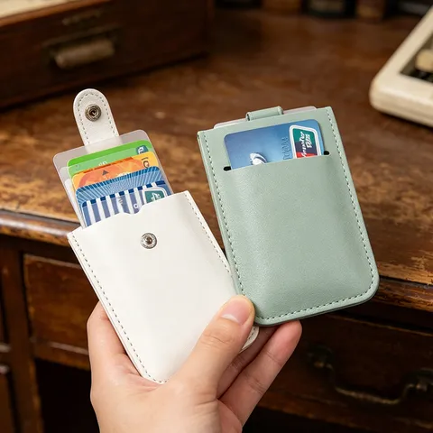 PU Leather Card Holder Multi-Slot Retractable ID Credit Card Case Minimalist Business Card Protector Wallet For Unisex