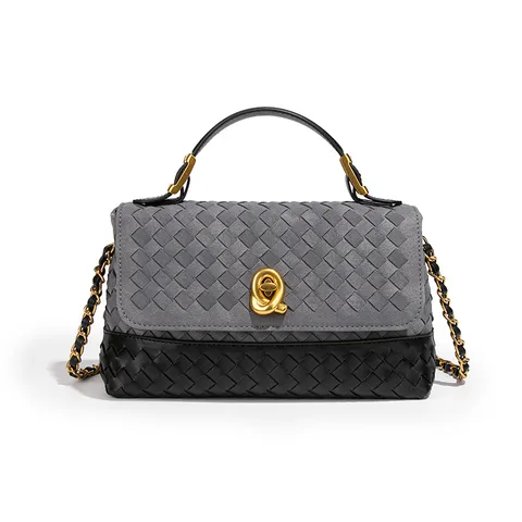 Sac à Main Femme Vintage Tissé à la Main en Cuir PU Maillard Patchwork Sac Bandoulière Chaîne Sac à Épaule