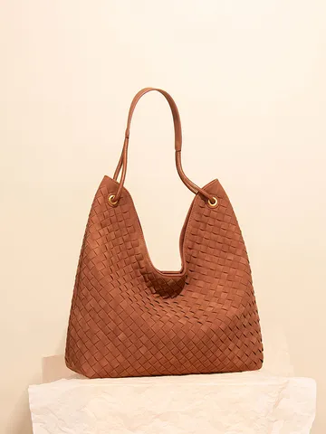 Vintage Wildleder Gewebt Große Kapazität Tragetasche Für Damen Mode Lässige Pendler Umhängetasche Einfarbig Elegante Beuteltasche