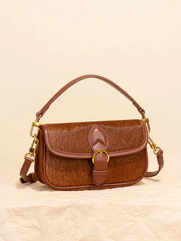 Französische Vintage Ponyhaar Rindleder Baguette Tasche Elegante Schultertasche Umhängetasche Luxuriöse Umschlag Handtasche Für Damen