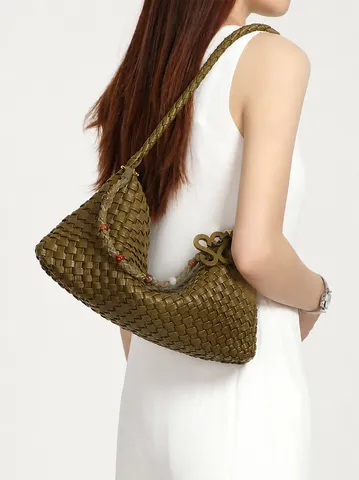 Bolso de Hombro Hobo Tejido a Mano para Mujer Piel PU Forma de Dumpling Bolso de Axila Casual Moda Tote con Bolso Pequeño