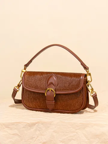 Französische Vintage Ponyhaar Rindleder Baguette Tasche Elegante Schultertasche Umhängetasche Luxuriöse Umschlag Handtasche Für Damen