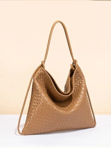 Handgewebte Große Kapazität Gewebte PU Leder Einkaufstasche Für Damen Retro Hobo Umhängetasche Dual Use Rucksack Mode Handtasche