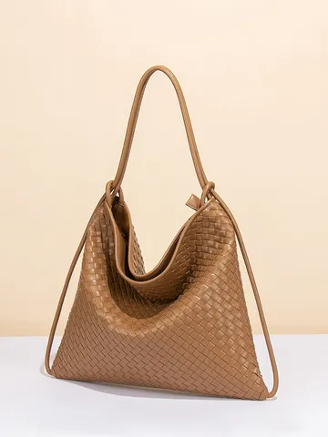 Handgewebte Große Kapazität Gewebte PU Leder Einkaufstasche Für Damen Retro Hobo Umhängetasche Dual Use Rucksack Mode Handtasche