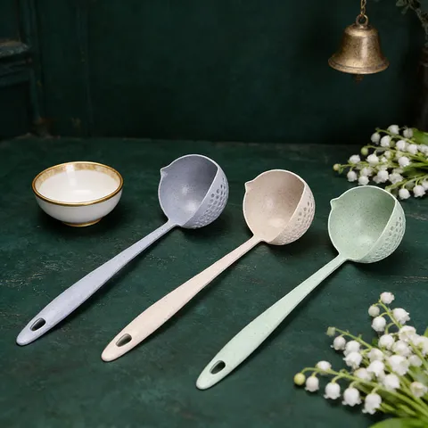 Passoire à Soupe à Long Manche 2 En 1 Louche en Plastique Pot Chaud Filtre Paille de Blé Cuisine Cuillère de Cuisson Ustensile