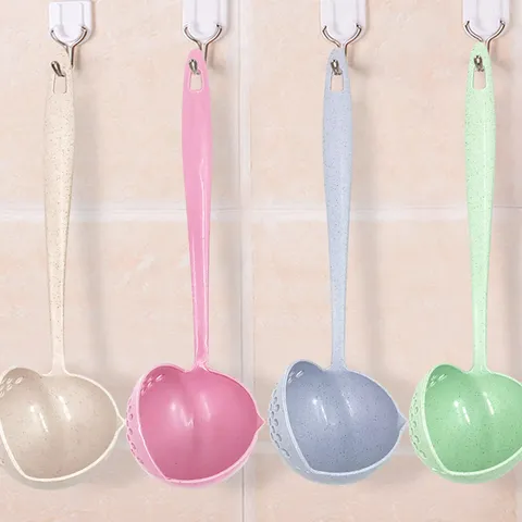 Passoire à Soupe à Long Manche 2 En 1 Louche en Plastique Pot Chaud Filtre Paille de Blé Cuisine Cuillère de Cuisson Ustensile