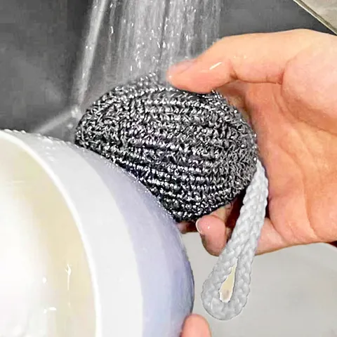 Roestvrijstalen Vaatwasserspons Keukenreiniger Bal Schuurspons Met Koord Duurzame Draadspons Voor Pan