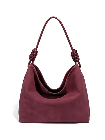 Vintage PU Wildlederoptik Große Kapazität Unterarmtasche Geknoteter Schultergurt Tote Bag Weiches Leder Schultertasche Für Damen Hobo Handtasche