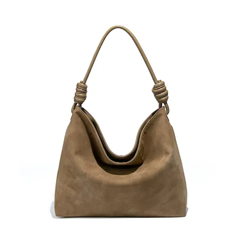 Vintage PU Wildlederoptik Große Kapazität Unterarmtasche Geknoteter Schultergurt Tote Bag Weiches Leder Schultertasche Für Damen Hobo Handtasche