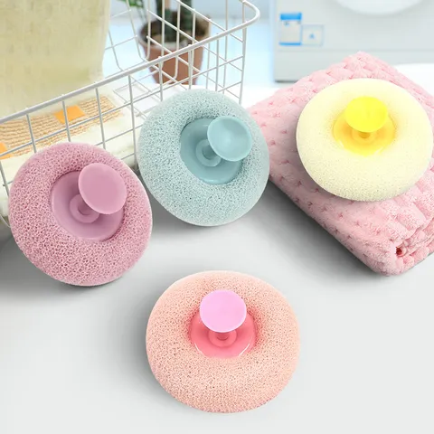 Exfoliating Mesh Bath Sponge With Suction Cup Plastic Body Scrubber Soft Shower Ball For Bathroom Cleaning Daily Use