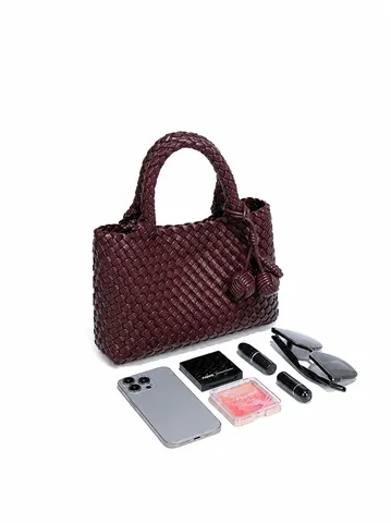 Damen Gewebte PU Leder Tote Tasche Handgewebter Korb Handtasche Mode Schulter Umhängetasche Vielseitige Satchel Mit Beutel Für Damen