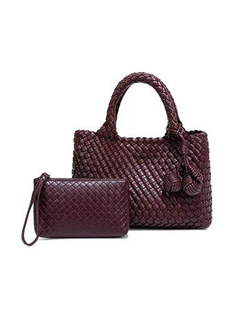 Damen Gewebte PU Leder Tote Tasche Handgewebter Korb Handtasche Mode Schulter Umhängetasche Vielseitige Satchel Mit Beutel Für Damen