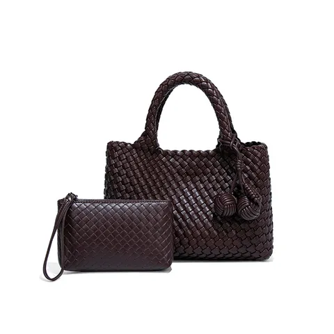 Damen Gewebte PU Leder Tote Tasche Handgewebter Korb Handtasche Mode Schulter Umhängetasche Vielseitige Satchel Mit Beutel Für Damen
