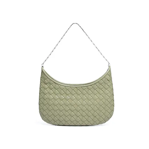 Damen Gewebte PU Leder Hobo Tasche Nische Design Geflochtene Achseltasche Mit Metallkette Halbmond Umhängetasche Handtasche