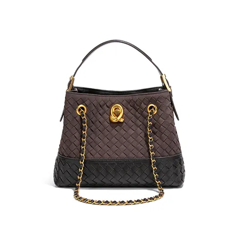 Retro Gewebt Eimertasche Für Frauen Metallkette Riemen Schulter Umhängetasche Handgewebt Medium Tote Bag Lässig Kordelzug Pendeln Tasche