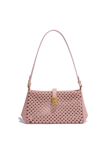 Bohemian Gewebte Achseltasche Für Damen PU Leder Ajouré Baguette Umhängetasche Windmühlenknoten Design Handtasche