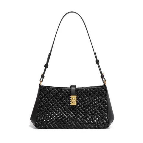 Bohemian Gewebte Achseltasche Für Damen PU Leder Ajouré Baguette Umhängetasche Windmühlenknoten Design Handtasche