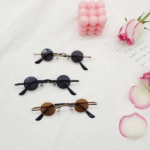 Gafas de Sol Punk Redondas Marco de Metal Retro Círculo Pequeño Protección UV400 Unisex Moda Hippie