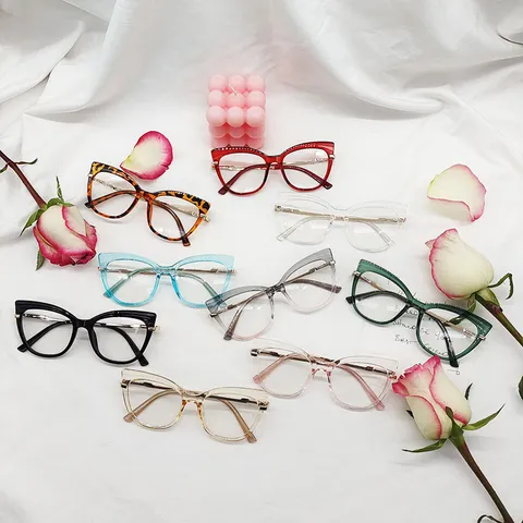 TR90 Anti Blue Light Cat Eye Retro Optical Glasses Frame For Women Men Metal Temple Fashion Clear Eyewear Daily Wear