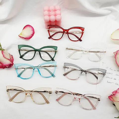 TR90 Anti Blue Light Cat Eye Retro Optical Glasses Frame For Women Men Metal Temple Fashion Clear Eyewear Daily Wear