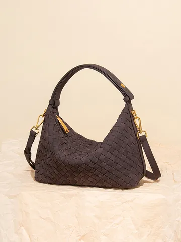 Retro Gewebte Hobo Umhängetasche Wildleder Kunstleder Minimalistische Dumpling Tasche Große Kapazität Handtasche Für Damen